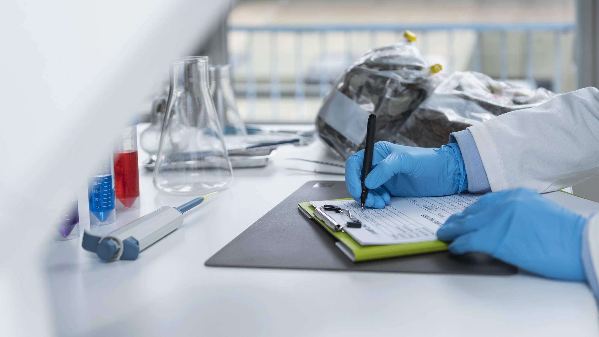 Organic Certification Laboratory. Filling a Form for Organic Certification Procedure